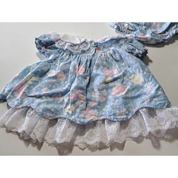 Vtg Bryan Baby Girl 6-9 Months Floral Tiered Dress Pastel Lace Bow Collar 2 Pc - Picture 9 of 13